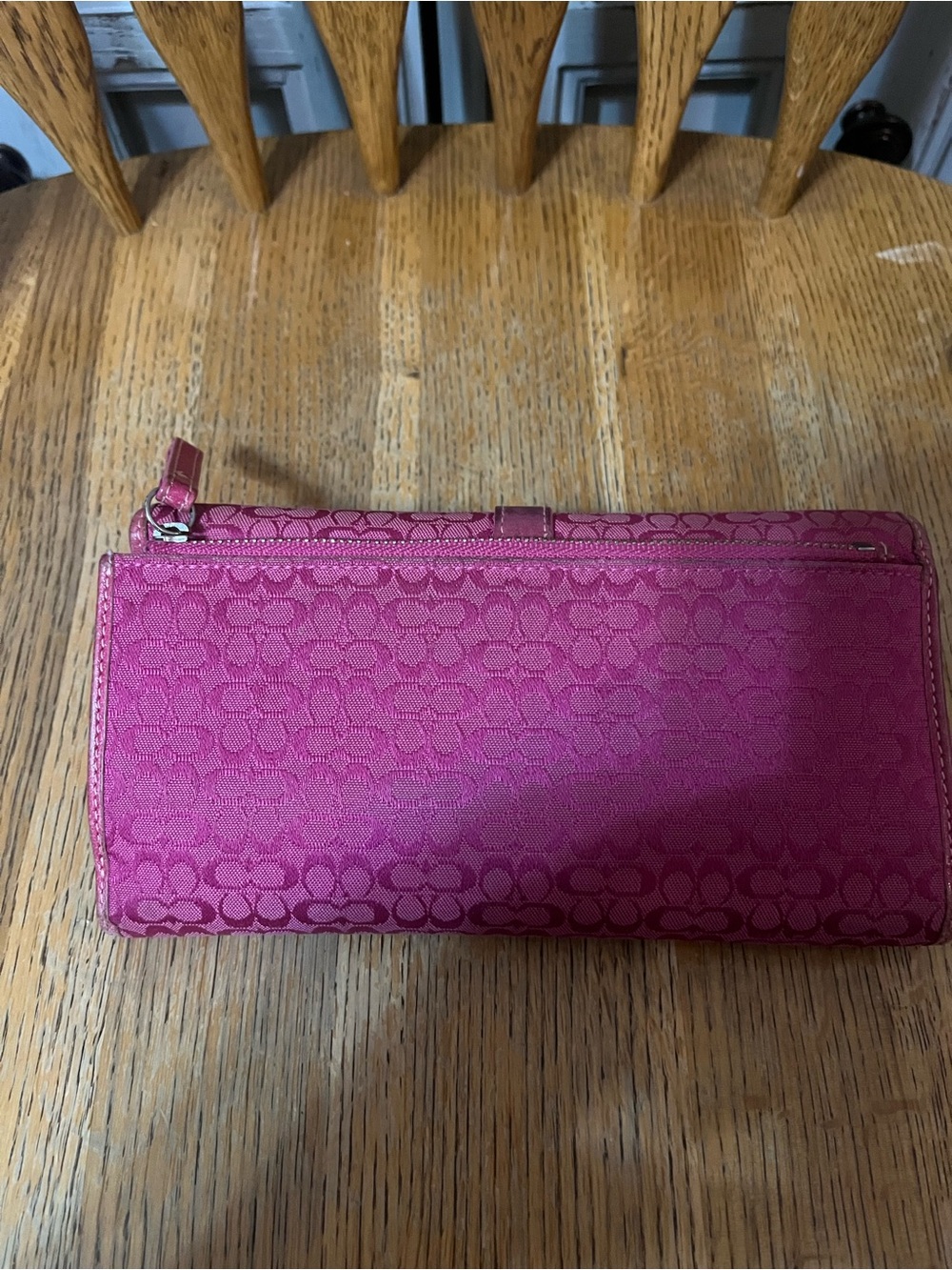 Coach Fuchsia Signature Large Jacquard Wallet with Buckle Detail - Picture 6 of 9